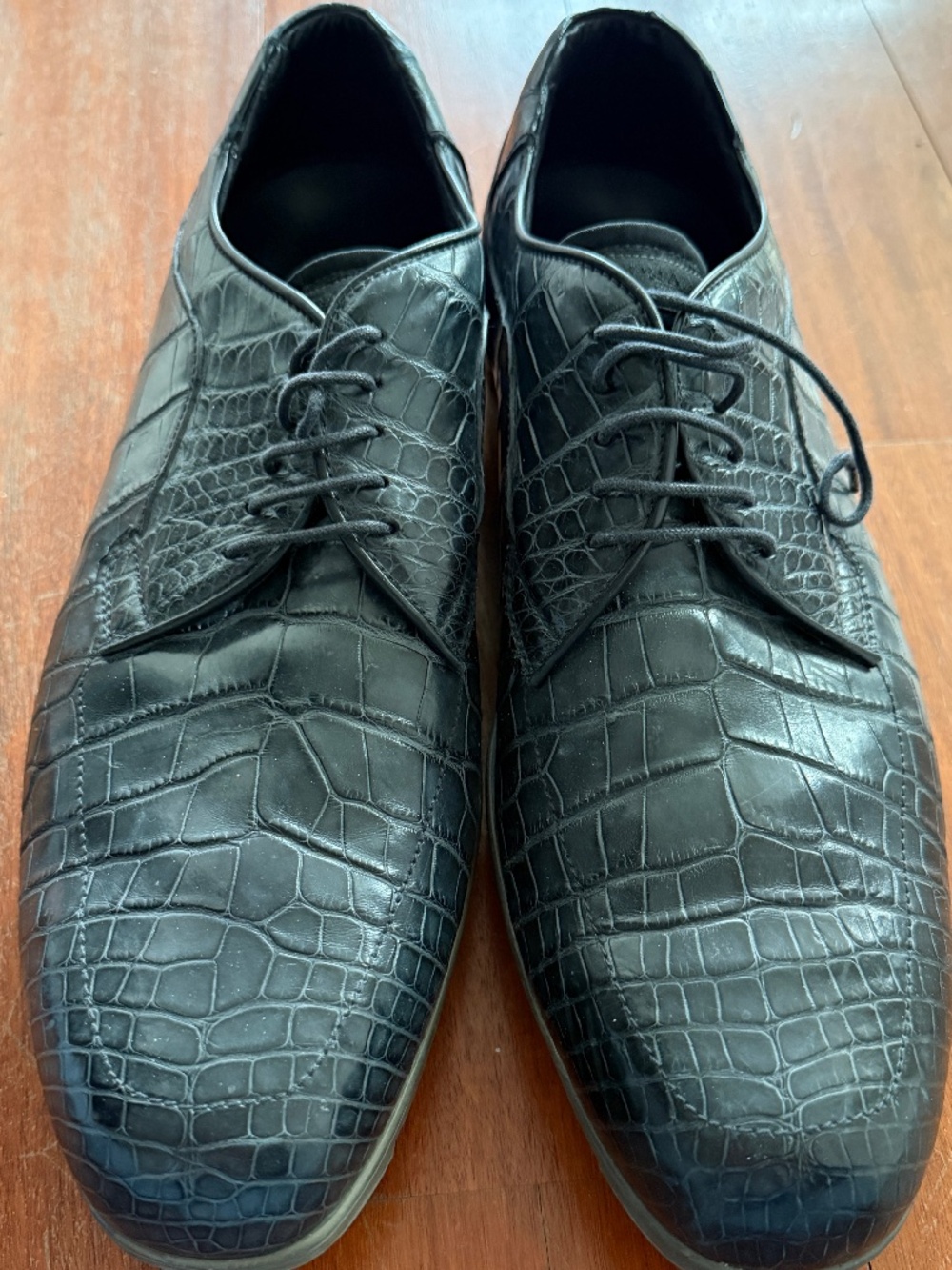 PRADA Mens Blue Alligator embossed lace up loafers